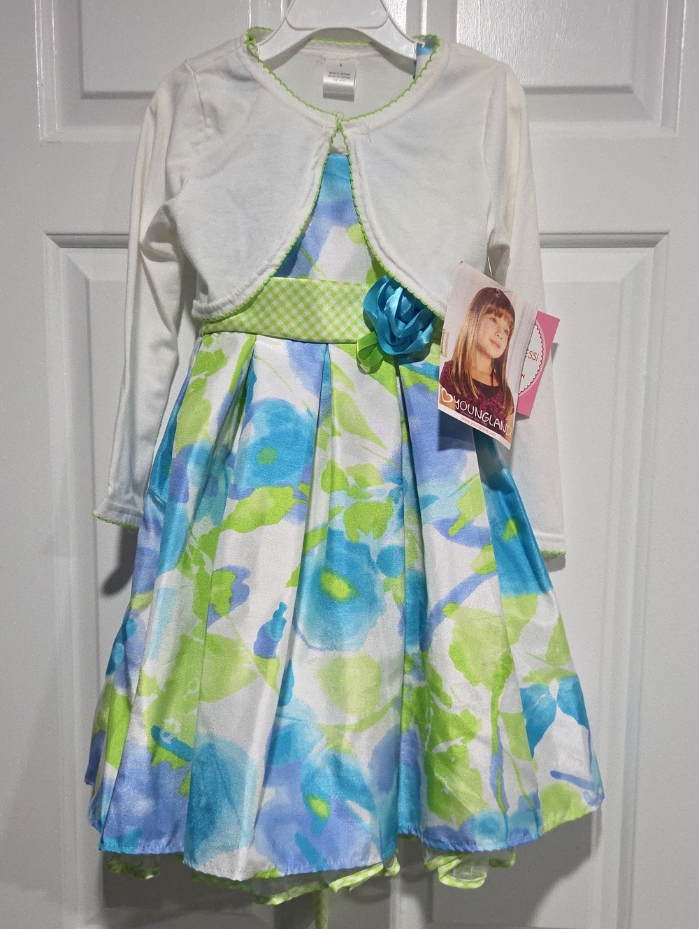 Youngland White Bolero with Blue & Green Floral Dress